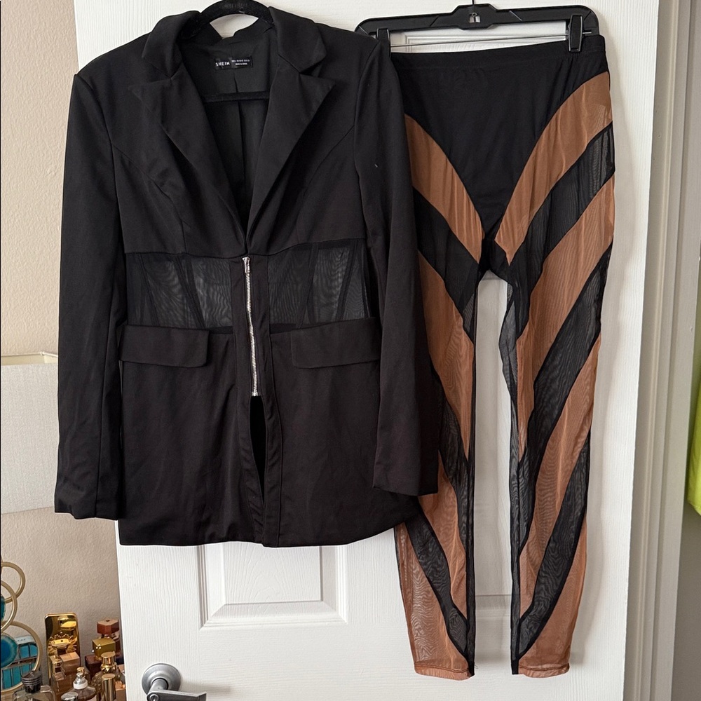 SHEIN Black and Brown Mesh Panel Set
